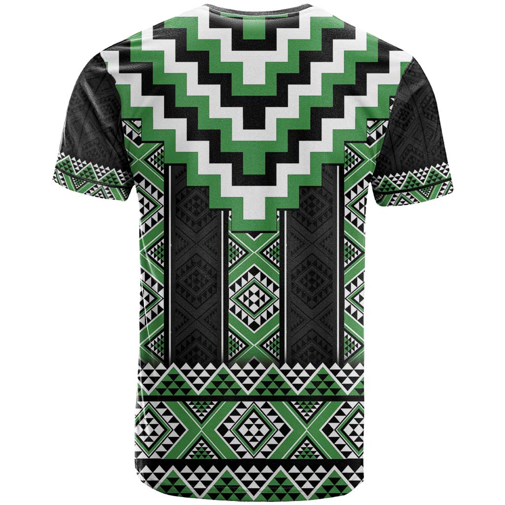 Green Taniko Pattern Aotearoa T Shirt Niho Taniwha Mix Poutama LT14