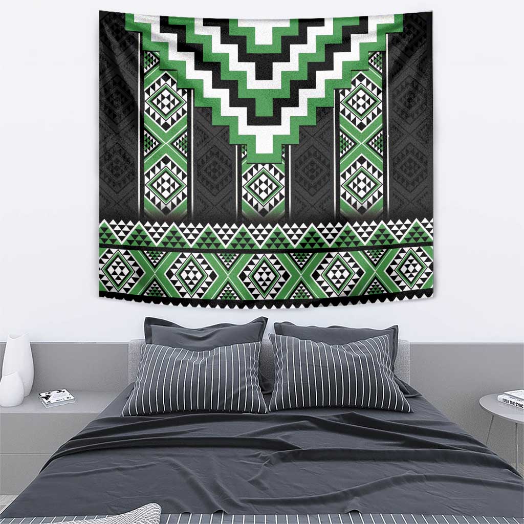Green Taniko Pattern Aotearoa Tapestry Niho Taniwha Mix Poutama