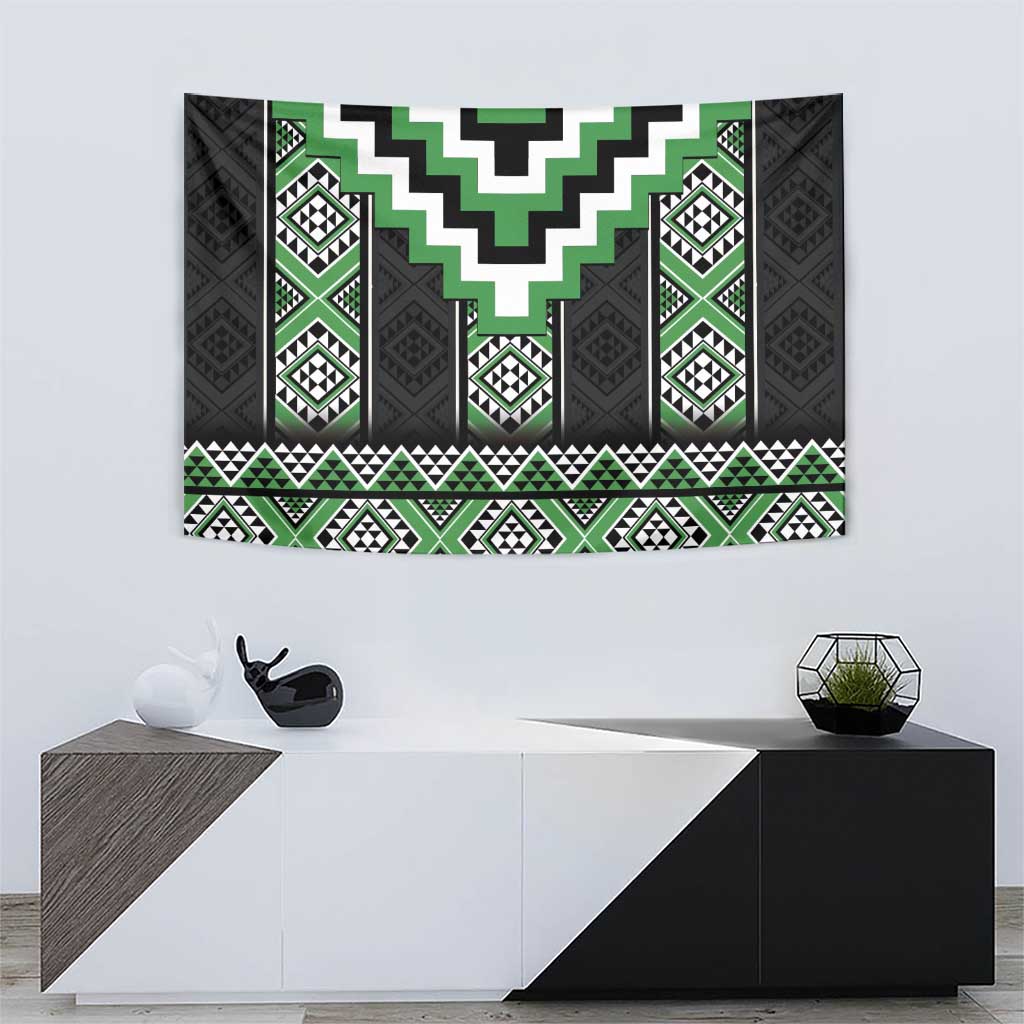 Green Taniko Pattern Aotearoa Tapestry Niho Taniwha Mix Poutama
