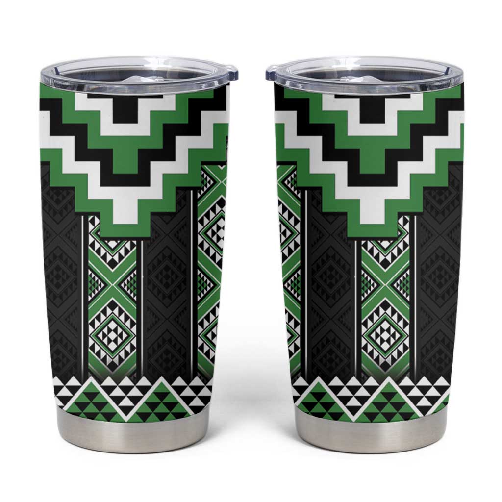 Green Taniko Pattern Aotearoa Tumbler Cup Niho Taniwha Mix Poutama LT14 Green - Polynesian Pride