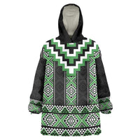 Green Taniko Pattern Aotearoa Wearable Blanket Hoodie Niho Taniwha Mix Poutama LT14 One Size Green - Polynesian Pride
