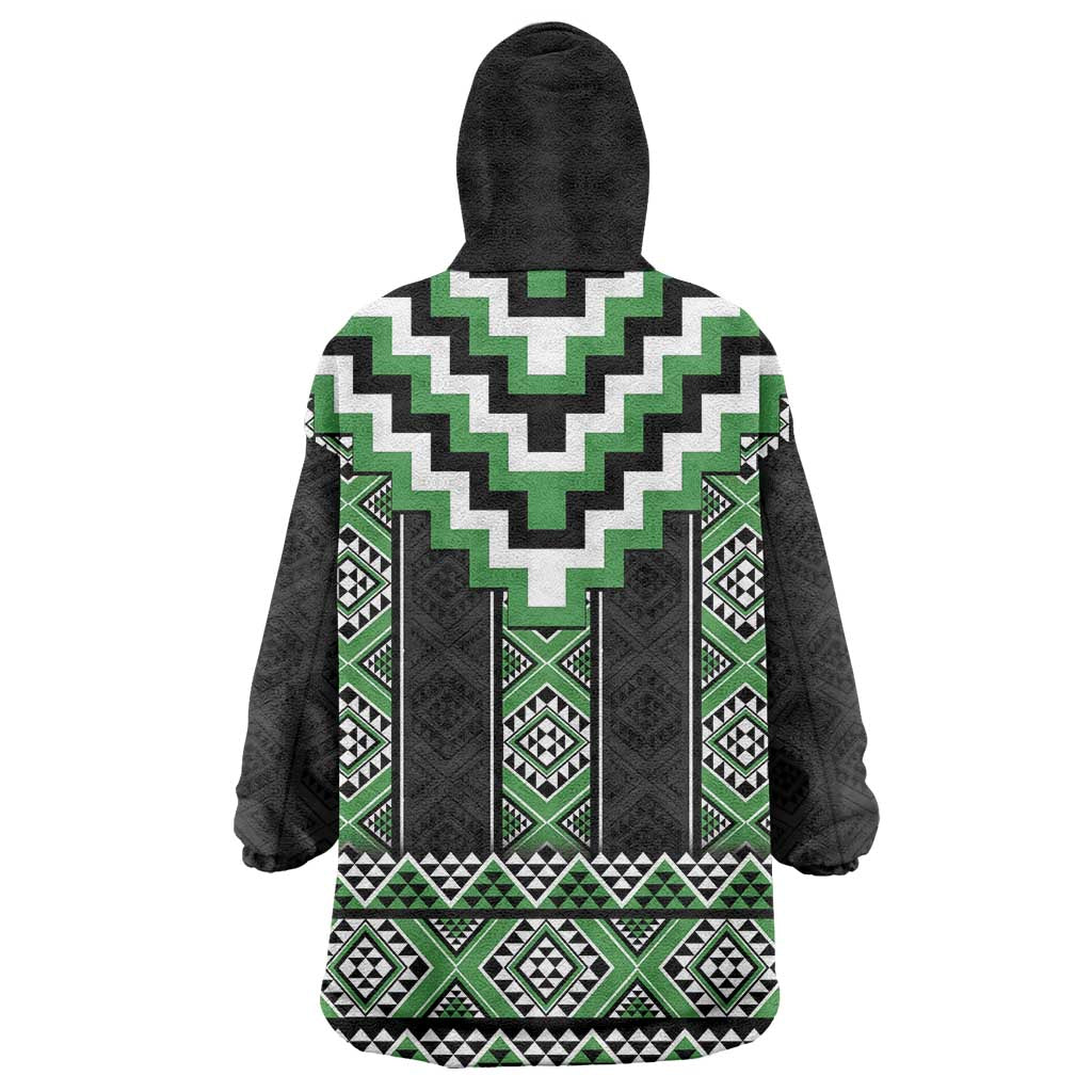 Green Taniko Pattern Aotearoa Wearable Blanket Hoodie Niho Taniwha Mix Poutama LT14 - Polynesian Pride