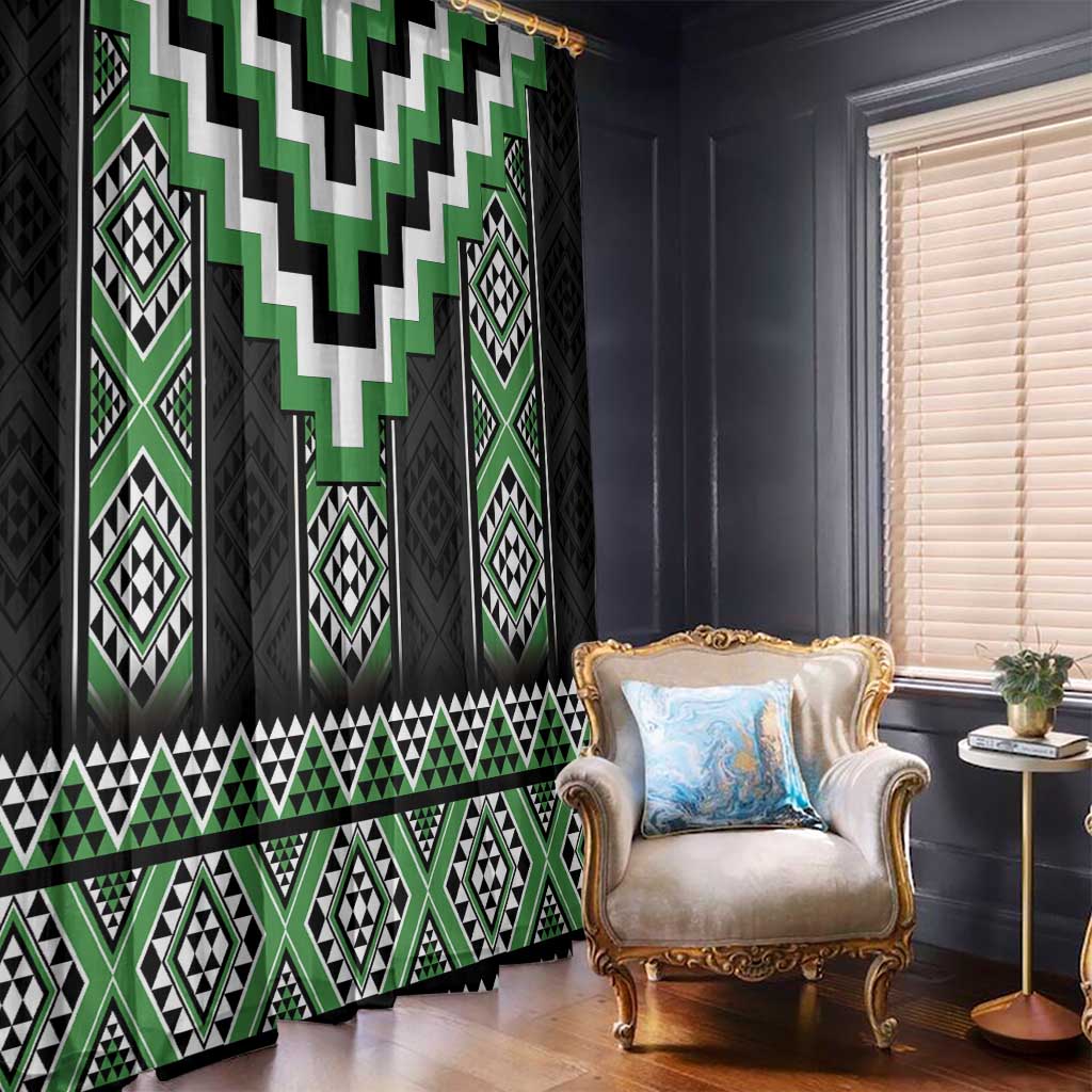 Green Taniko Pattern Aotearoa Window Curtain Niho Taniwha Mix Poutama LT14 - Polynesian Pride