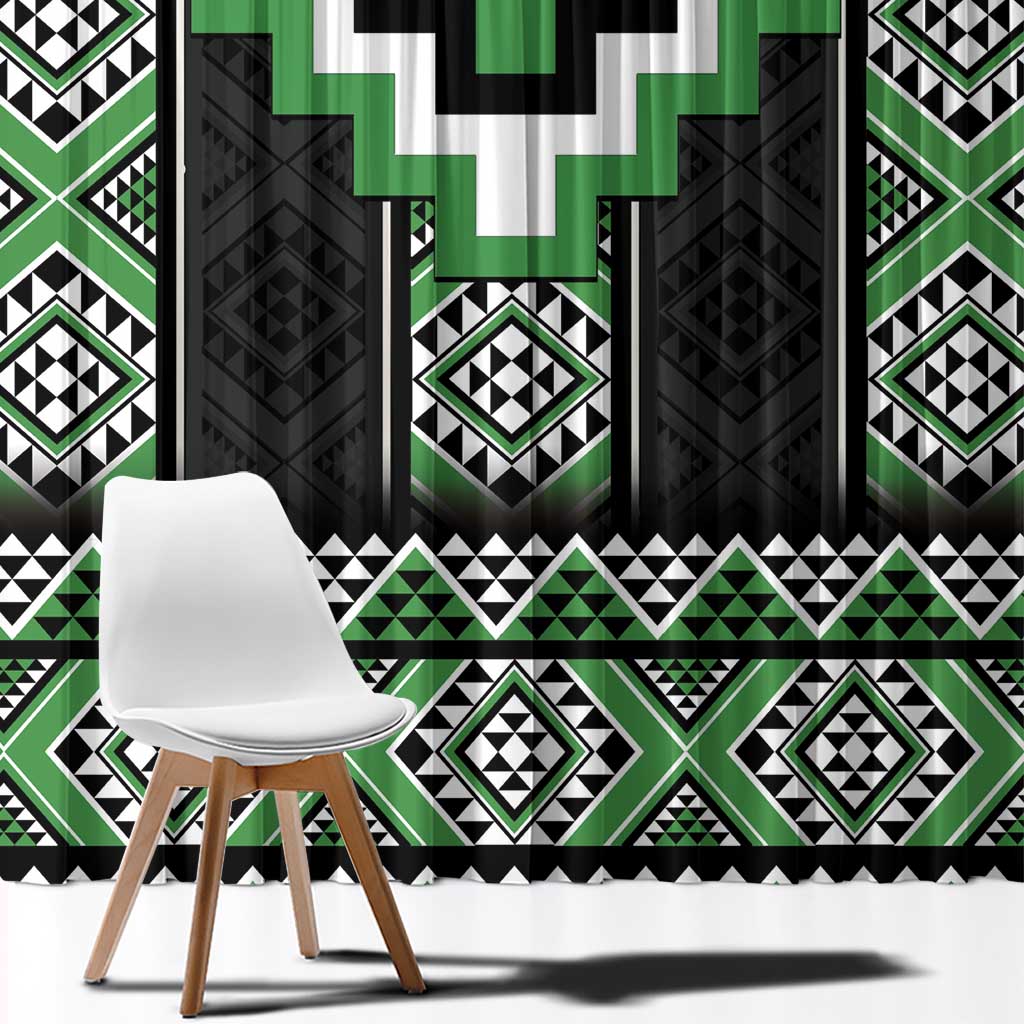 Green Taniko Pattern Aotearoa Window Curtain Niho Taniwha Mix Poutama LT14 - Polynesian Pride