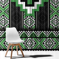 Green Taniko Pattern Aotearoa Window Curtain Niho Taniwha Mix Poutama LT14 - Polynesian Pride