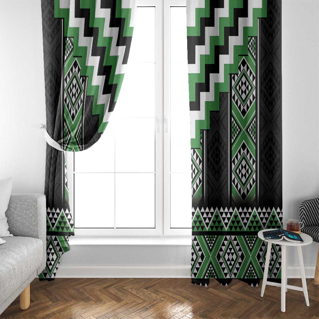 Green Taniko Pattern Aotearoa Window Curtain Niho Taniwha Mix Poutama LT14 - Polynesian Pride