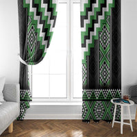 Green Taniko Pattern Aotearoa Window Curtain Niho Taniwha Mix Poutama LT14 - Polynesian Pride