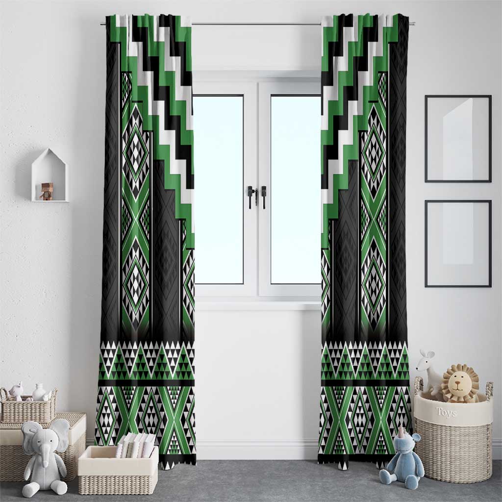 Green Taniko Pattern Aotearoa Window Curtain Niho Taniwha Mix Poutama LT14 - Polynesian Pride