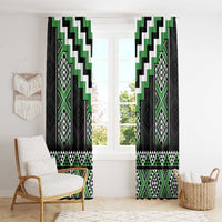 Green Taniko Pattern Aotearoa Window Curtain Niho Taniwha Mix Poutama LT14 - Polynesian Pride