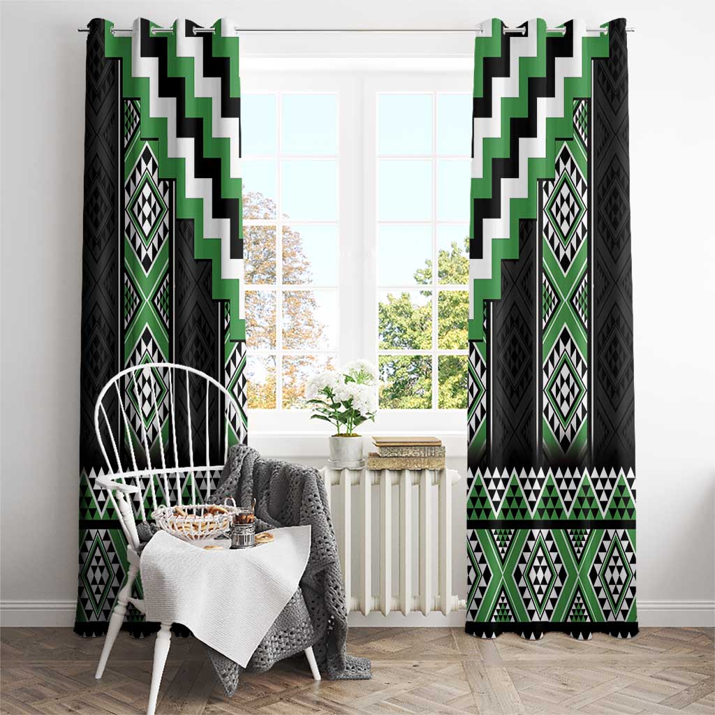 Green Taniko Pattern Aotearoa Window Curtain Niho Taniwha Mix Poutama LT14 - Polynesian Pride