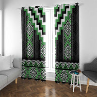 Green Taniko Pattern Aotearoa Window Curtain Niho Taniwha Mix Poutama LT14 With Grommets Green - Polynesian Pride