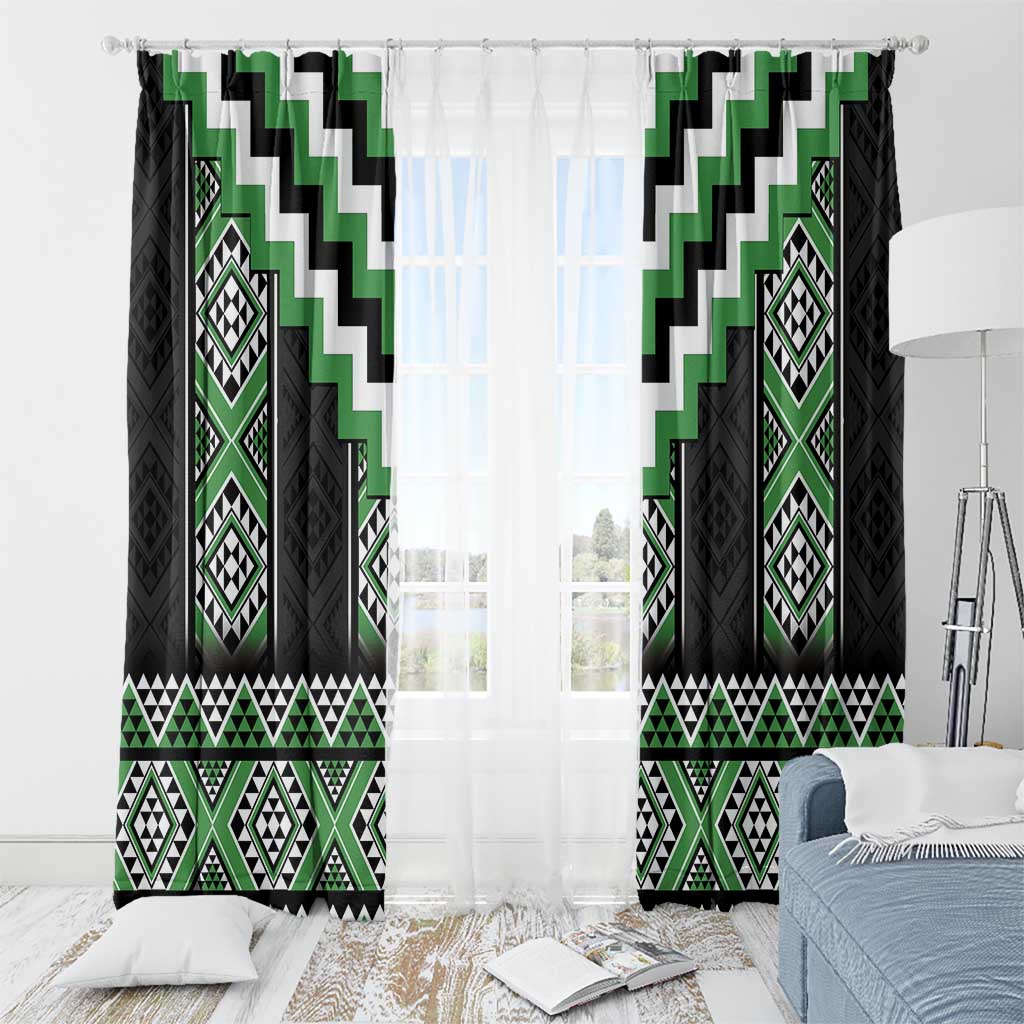 Green Taniko Pattern Aotearoa Window Curtain Niho Taniwha Mix Poutama LT14 - Polynesian Pride