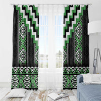 Green Taniko Pattern Aotearoa Window Curtain Niho Taniwha Mix Poutama LT14 - Polynesian Pride