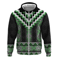 Green Taniko Pattern Aotearoa Zip Hoodie Niho Taniwha Mix Poutama LT14