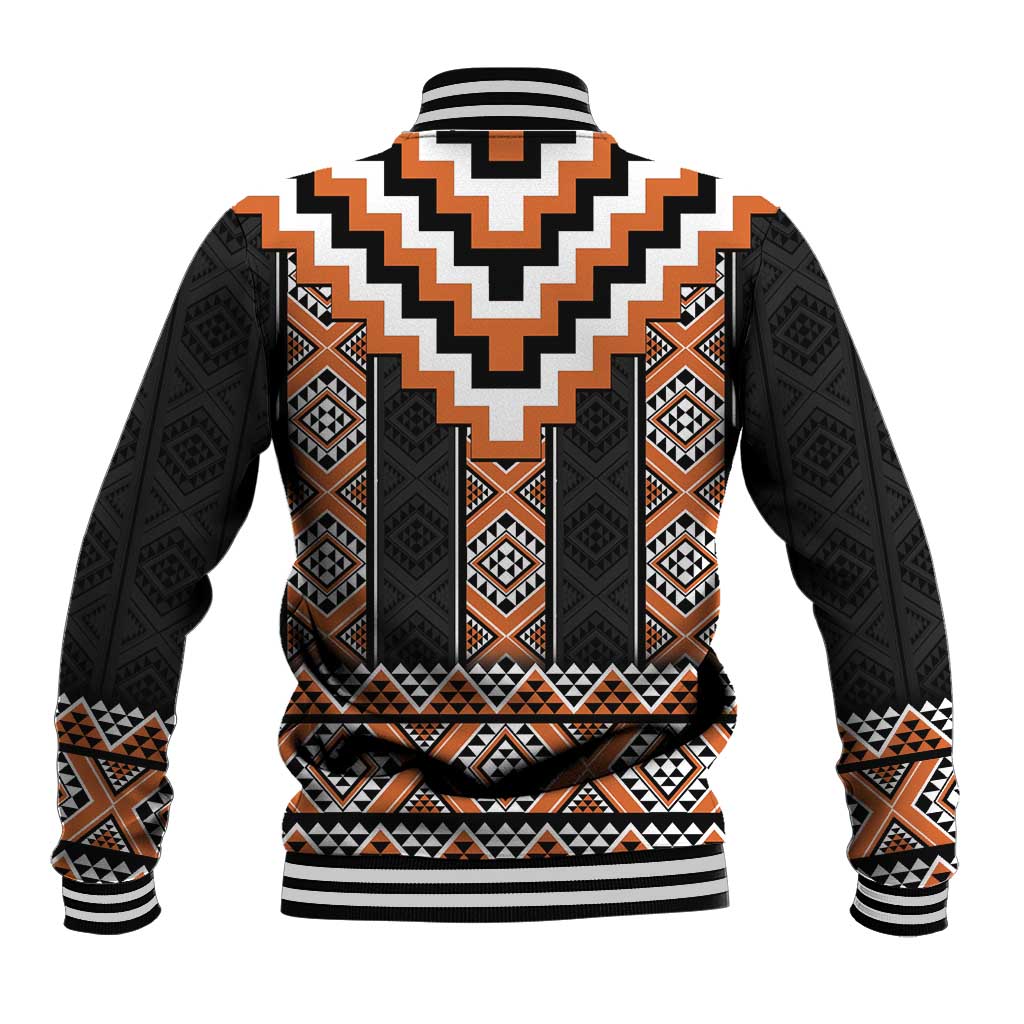 Orange Taniko Pattern Aotearoa Baseball Jacket Niho Taniwha Mix Poutama LT14 - Polynesian Pride