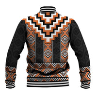Orange Taniko Pattern Aotearoa Baseball Jacket Niho Taniwha Mix Poutama LT14 - Polynesian Pride