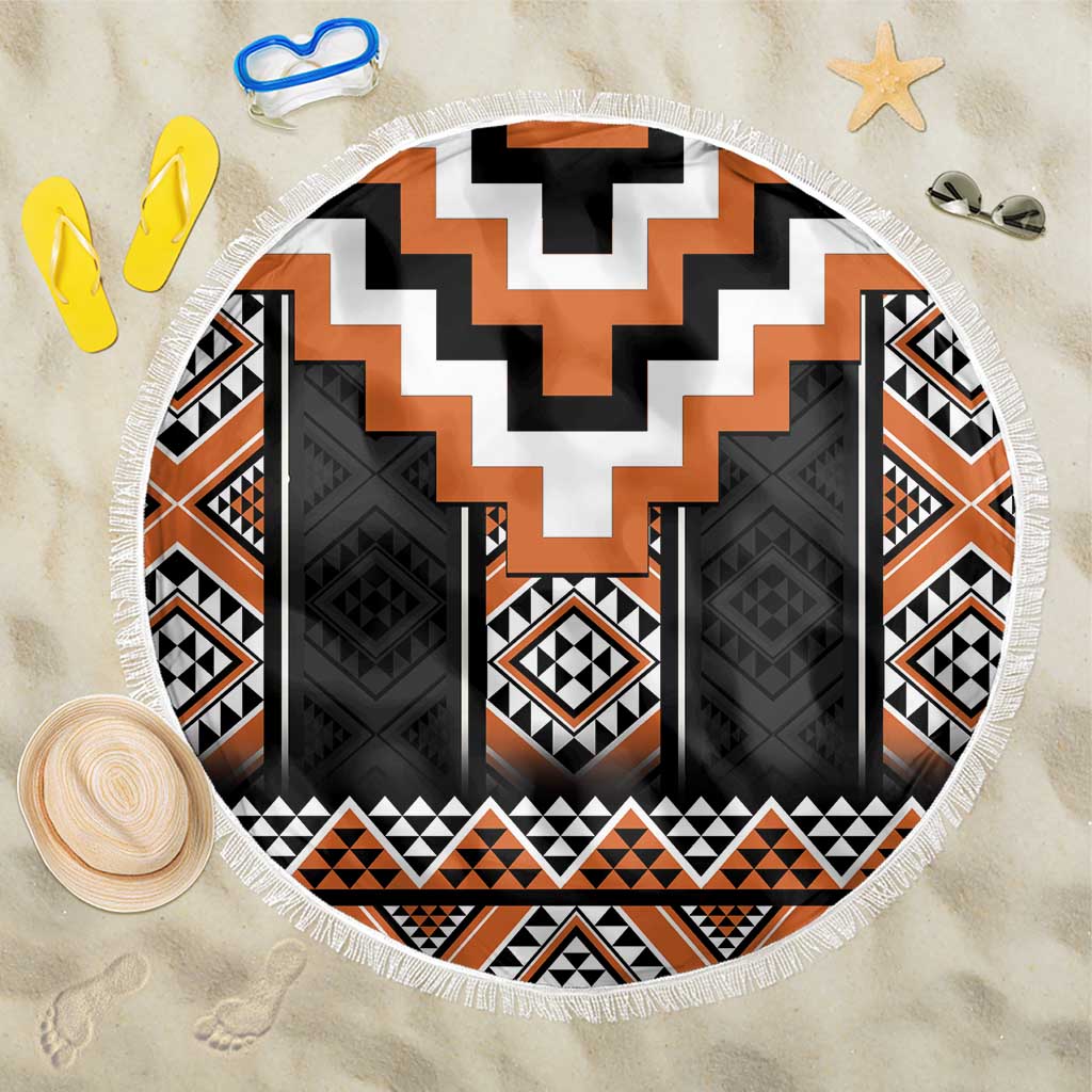 Orange Taniko Pattern Aotearoa Beach Blanket Niho Taniwha Mix Poutama LT14 One Size 150cm Orange - Polynesian Pride