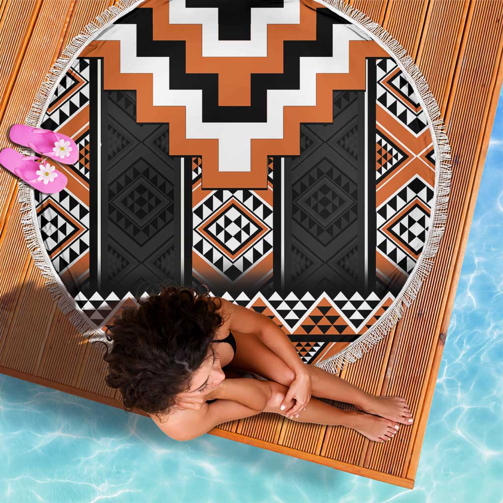 Orange Taniko Pattern Aotearoa Beach Blanket Niho Taniwha Mix Poutama LT14 - Polynesian Pride