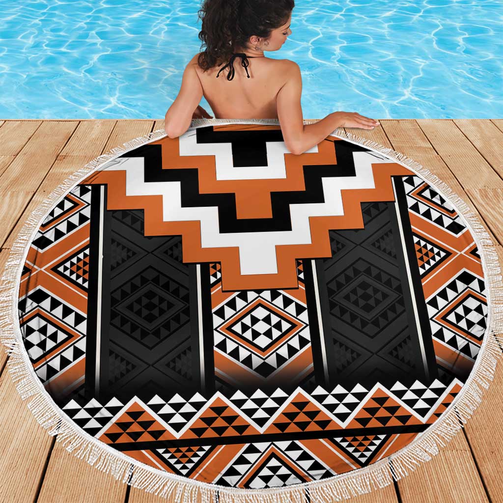 Orange Taniko Pattern Aotearoa Beach Blanket Niho Taniwha Mix Poutama LT14 - Polynesian Pride