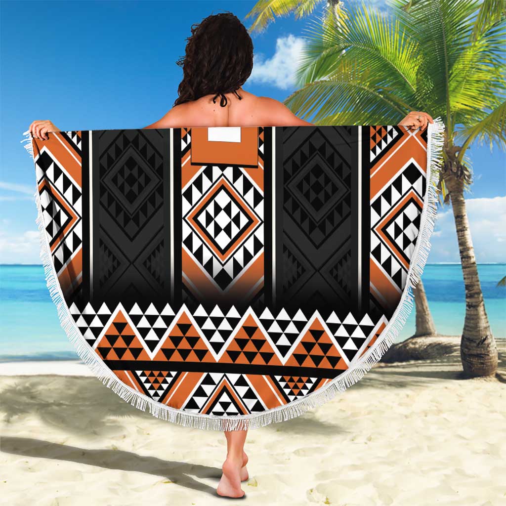 Orange Taniko Pattern Aotearoa Beach Blanket Niho Taniwha Mix Poutama LT14 - Polynesian Pride