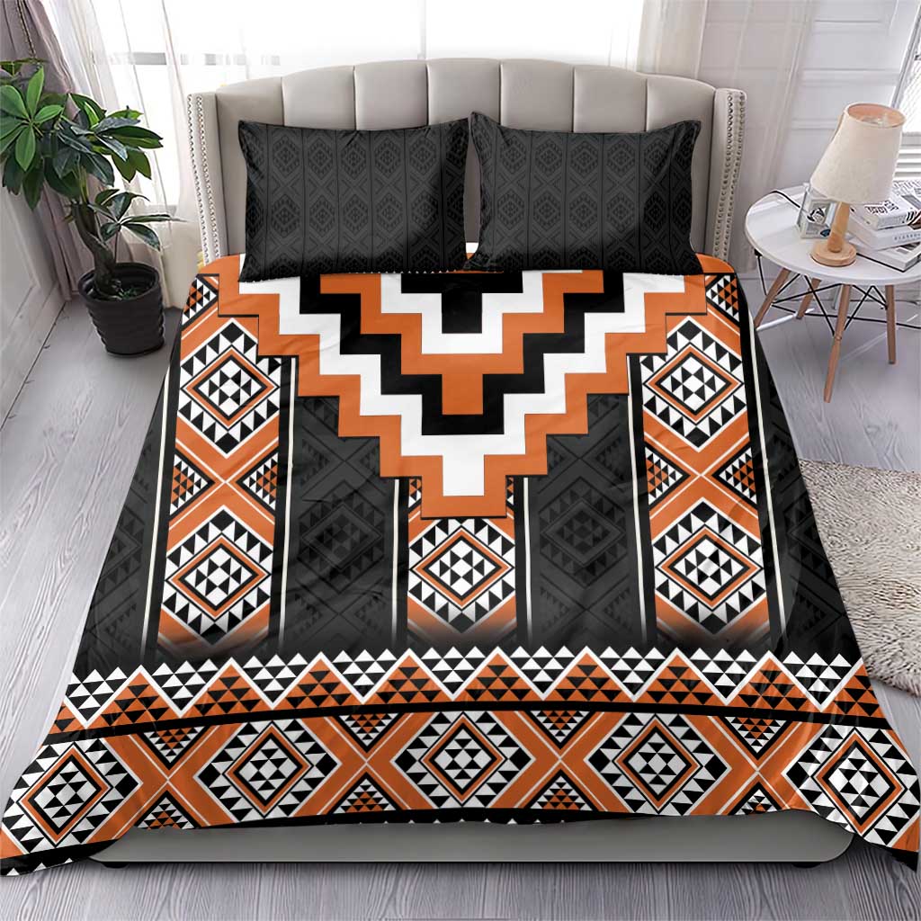 Orange Taniko Pattern Aotearoa Bedding Set Niho Taniwha Mix Poutama