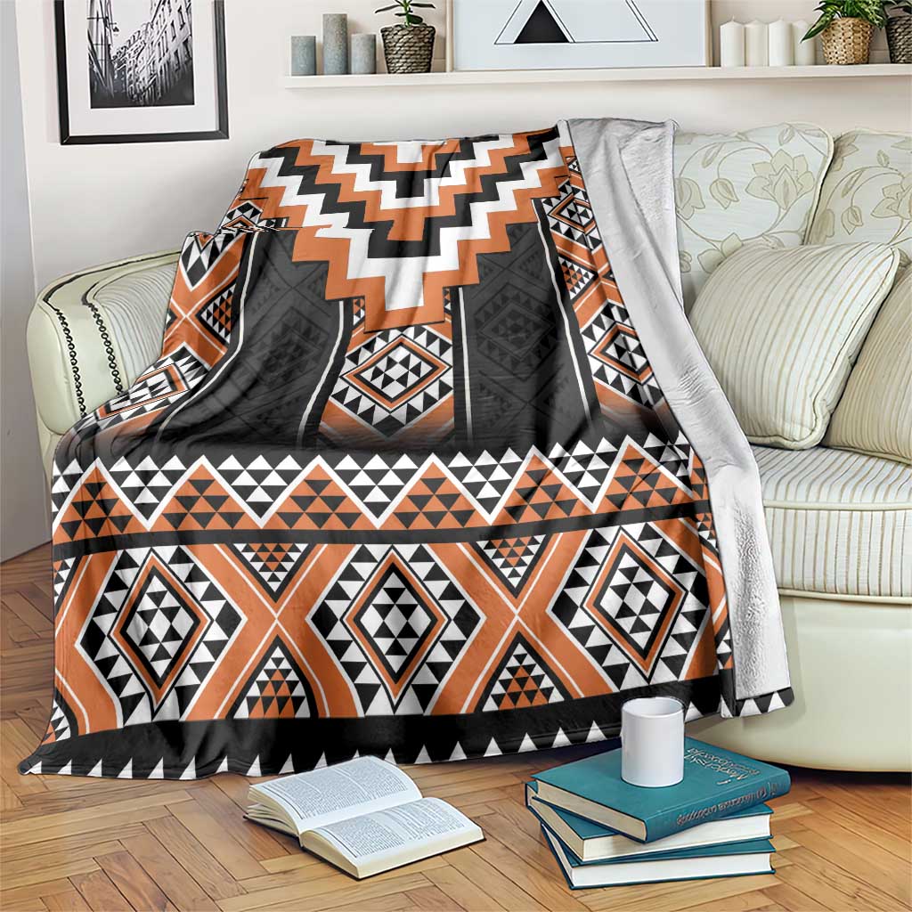 Orange Taniko Pattern Aotearoa Blanket Niho Taniwha Mix Poutama LT14 Orange - Polynesian Pride