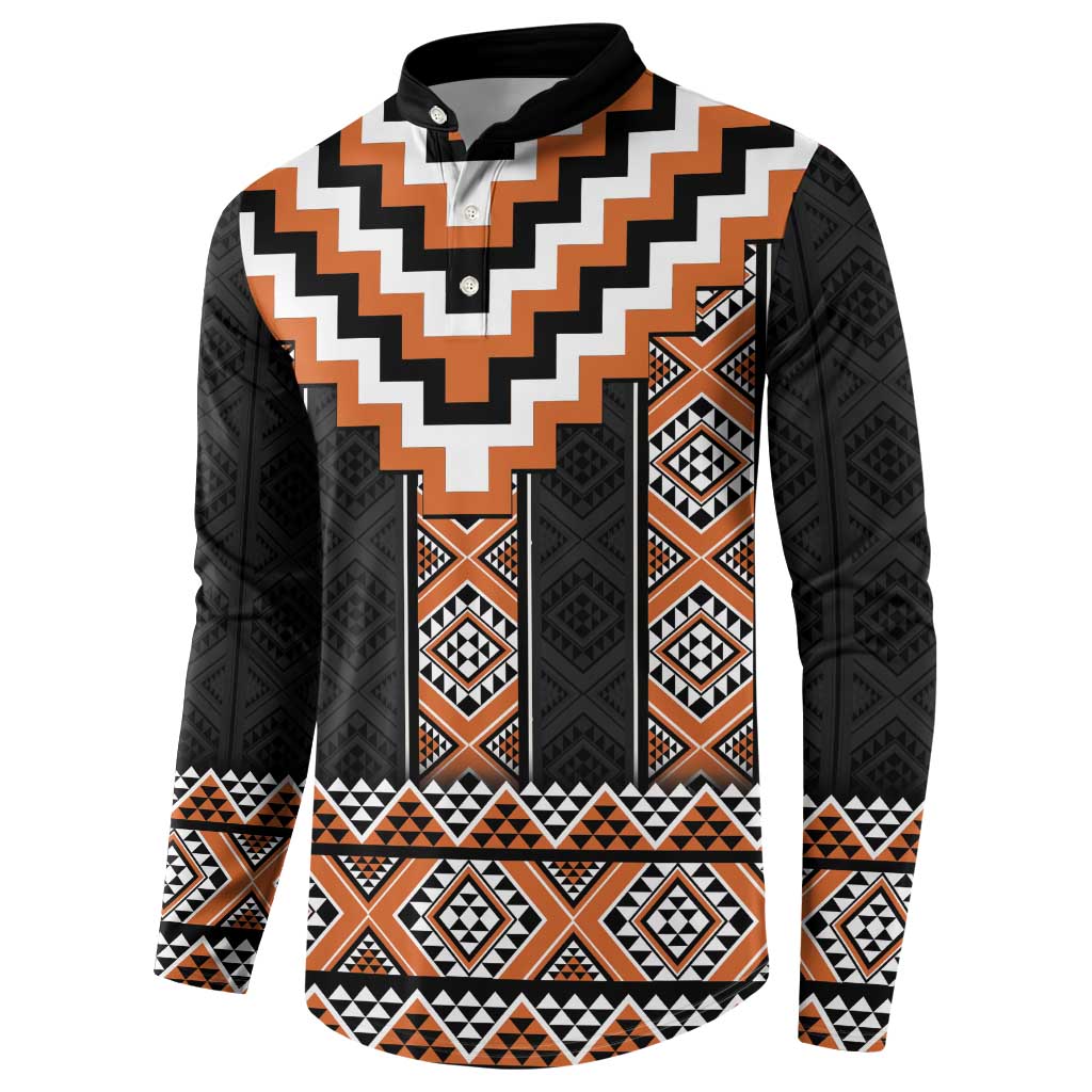 Orange Taniko Pattern Aotearoa Button Sweatshirt Niho Taniwha Mix Poutama LT14 - Polynesian Pride