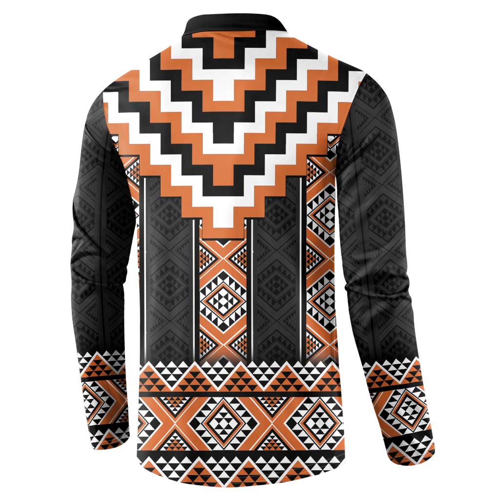 Orange Taniko Pattern Aotearoa Button Sweatshirt Niho Taniwha Mix Poutama LT14 - Polynesian Pride