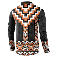 Orange Taniko Pattern Aotearoa Button Sweatshirt Niho Taniwha Mix Poutama LT14 - Polynesian Pride