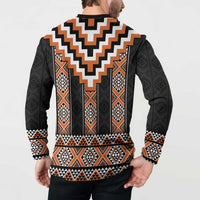 Orange Taniko Pattern Aotearoa Button Sweatshirt Niho Taniwha Mix Poutama LT14 - Polynesian Pride