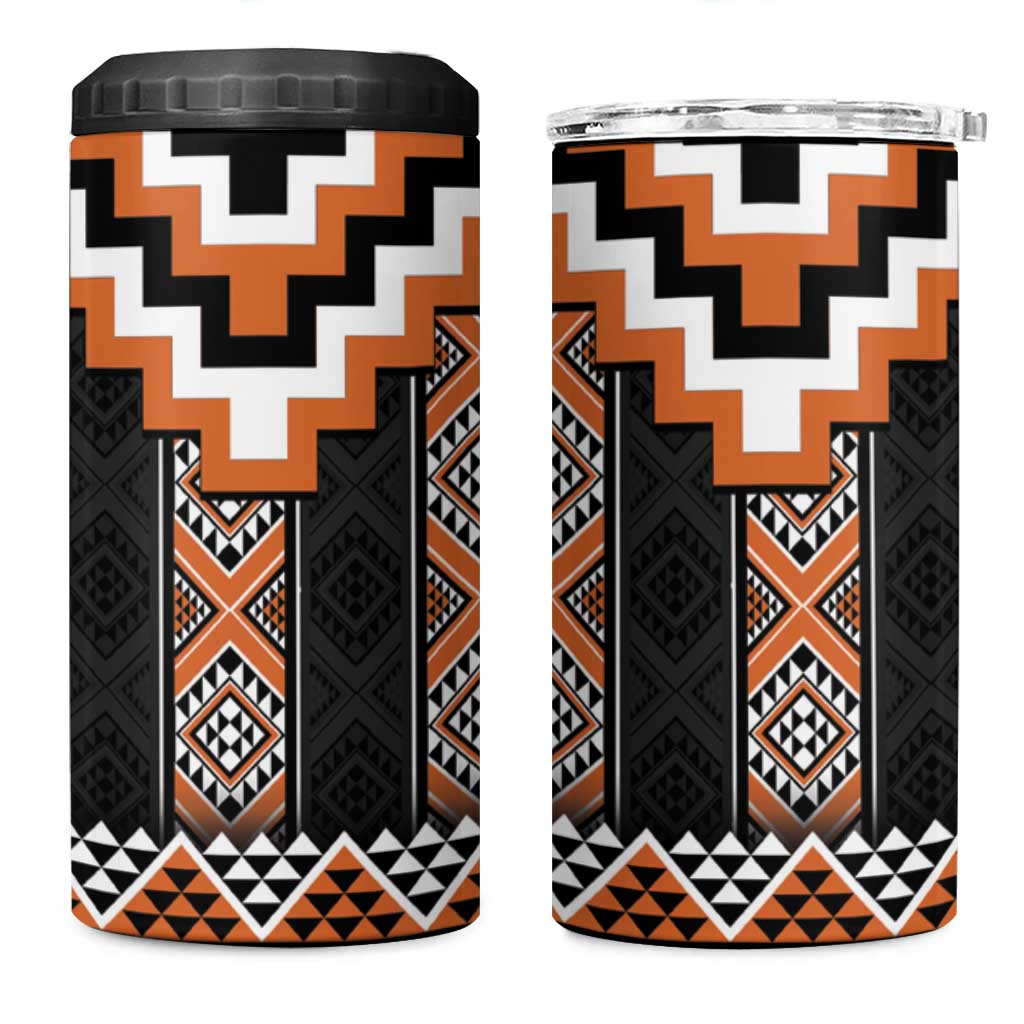 Orange Taniko Pattern Aotearoa 4 in 1 Can Cooler Tumbler Niho Taniwha Mix Poutama LT14 One Size: 16 oz Orange - Polynesian Pride