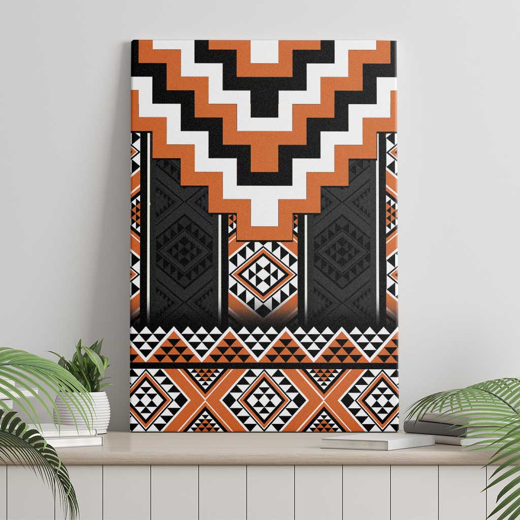 Orange Taniko Pattern Aotearoa Canvas Wall Art Niho Taniwha Mix Poutama LT14 - Polynesian Pride