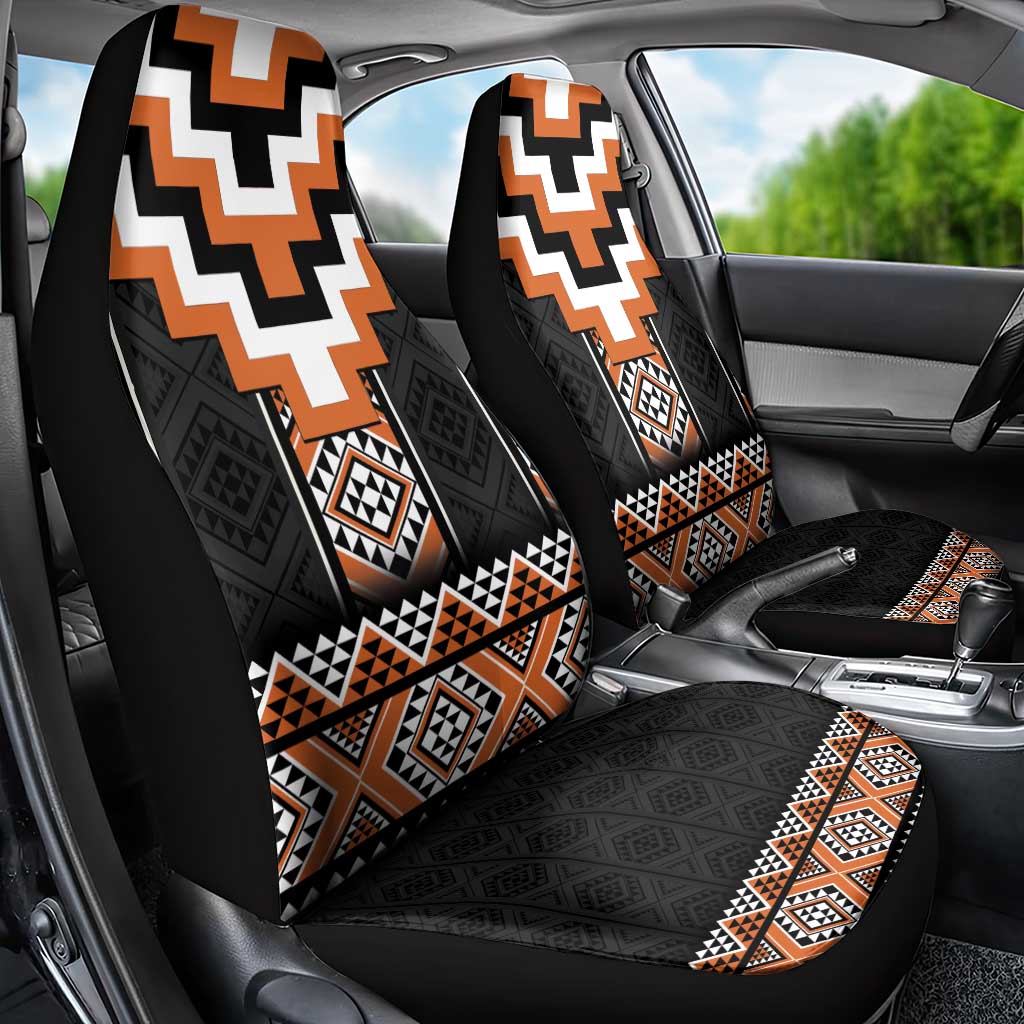 Orange Taniko Pattern Aotearoa Car Seat Cover Niho Taniwha Mix Poutama