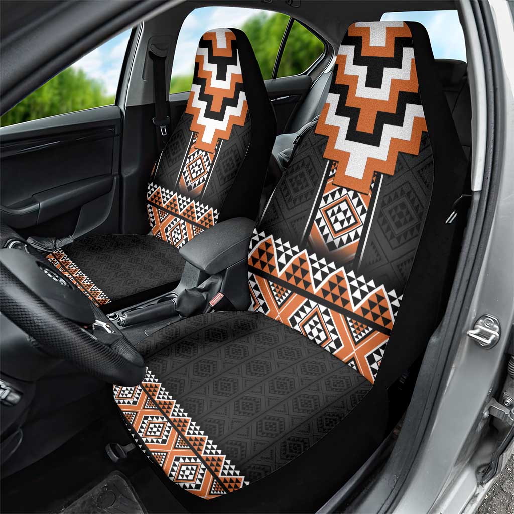 Orange Taniko Pattern Aotearoa Car Seat Cover Niho Taniwha Mix Poutama
