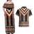 Orange Taniko Pattern Aotearoa Couples Matching Off Shoulder Maxi Dress and Hawaiian Shirt Niho Taniwha Mix Poutama LT14