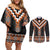 Orange Taniko Pattern Aotearoa Couples Matching Off Shoulder Short Dress and Long Sleeve Button Shirt Niho Taniwha Mix Poutama LT14