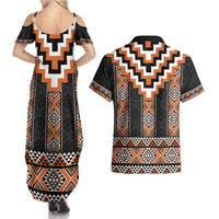 Orange Taniko Pattern Aotearoa Couples Matching Summer Maxi Dress and Hawaiian Shirt Niho Taniwha Mix Poutama LT14 - Polynesian Pride