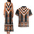 Orange Taniko Pattern Aotearoa Couples Matching Tank Maxi Dress and Hawaiian Shirt Niho Taniwha Mix Poutama LT14