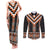 Orange Taniko Pattern Aotearoa Couples Matching Tank Maxi Dress and Long Sleeve Button Shirt Niho Taniwha Mix Poutama LT14