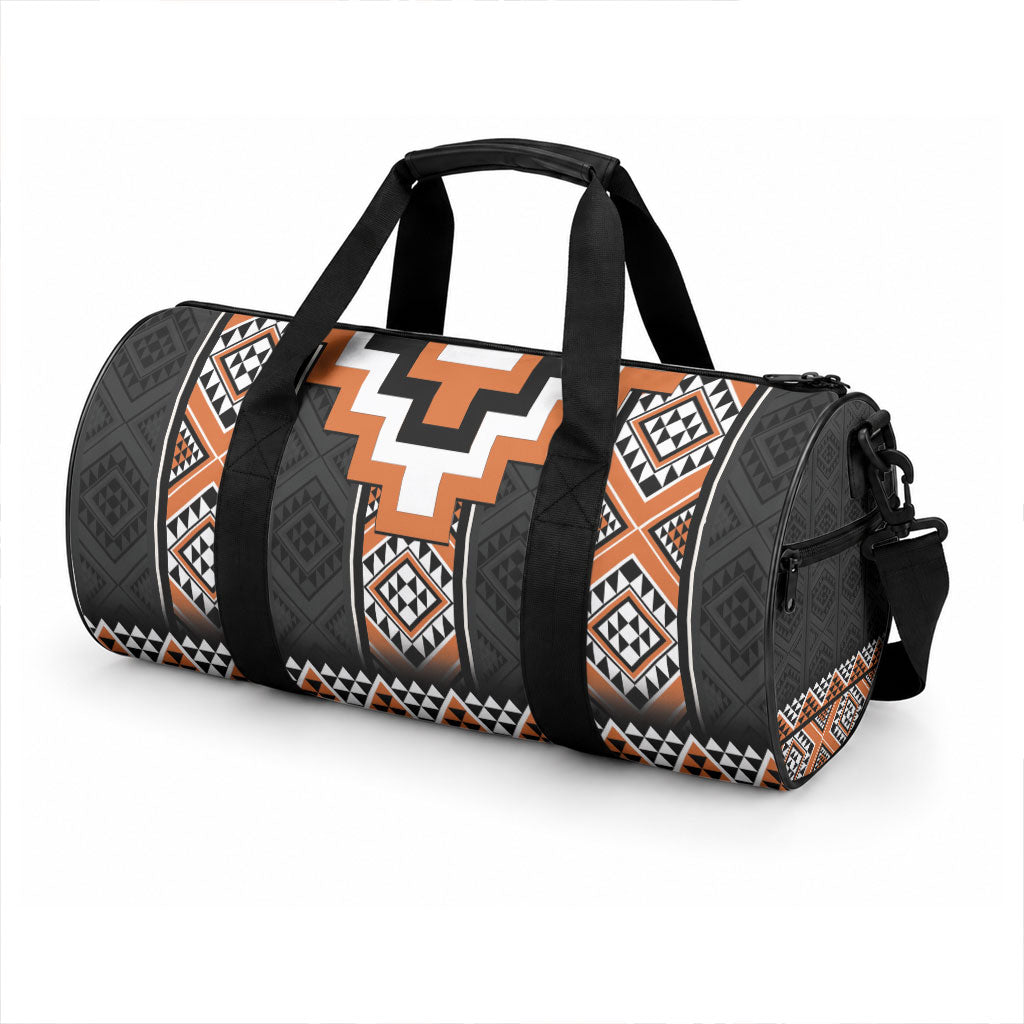 Orange Taniko Motifs Aotearoa Duffle Bag Niho Taniwha Mix Poutama LT14 - Polynesian Pride