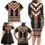 Orange Taniko Pattern Aotearoa Family Matching Long Sleeve Bodycon Dress and Hawaiian Shirt Niho Taniwha Mix Poutama LT14