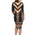 Orange Taniko Pattern Aotearoa Family Matching Long Sleeve Bodycon Dress and Hawaiian Shirt Niho Taniwha Mix Poutama LT14