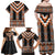 Orange Taniko Pattern Aotearoa Family Matching Off Shoulder Maxi Dress and Hawaiian Shirt Niho Taniwha Mix Poutama LT14