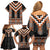 Orange Taniko Pattern Aotearoa Family Matching Off Shoulder Short Dress and Hawaiian Shirt Niho Taniwha Mix Poutama LT14