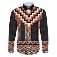 Orange Taniko Pattern Aotearoa Family Matching Puletasi and Hawaiian Shirt Niho Taniwha Mix Poutama LT14