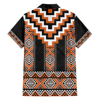 Orange Taniko Pattern Aotearoa Family Matching Short Sleeve Bodycon Dress and Hawaiian Shirt Niho Taniwha Mix Poutama LT14