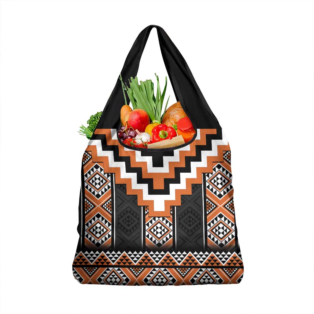 Orange Taniko Pattern Aotearoa Grocery Bag Niho Taniwha Mix Poutama