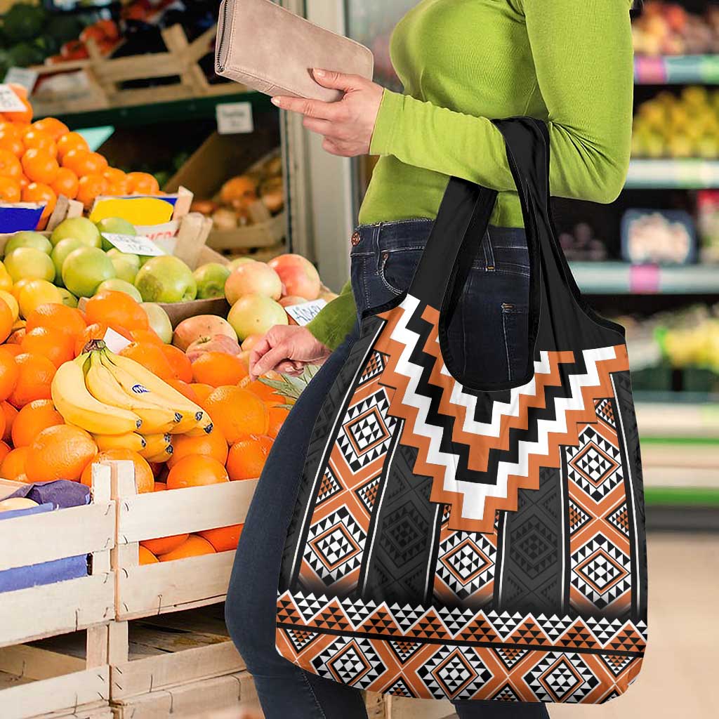 Orange Taniko Pattern Aotearoa Grocery Bag Niho Taniwha Mix Poutama