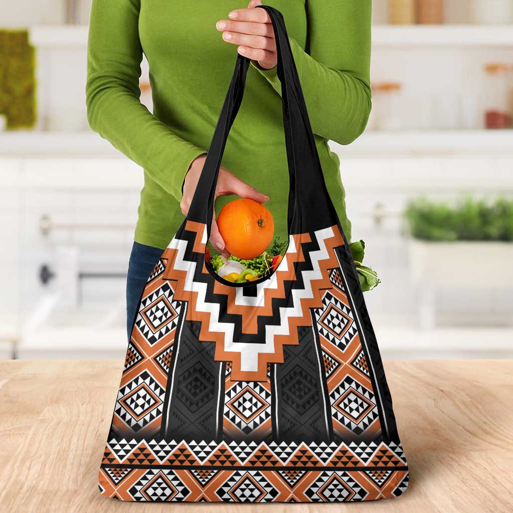 Orange Taniko Pattern Aotearoa Grocery Bag Niho Taniwha Mix Poutama