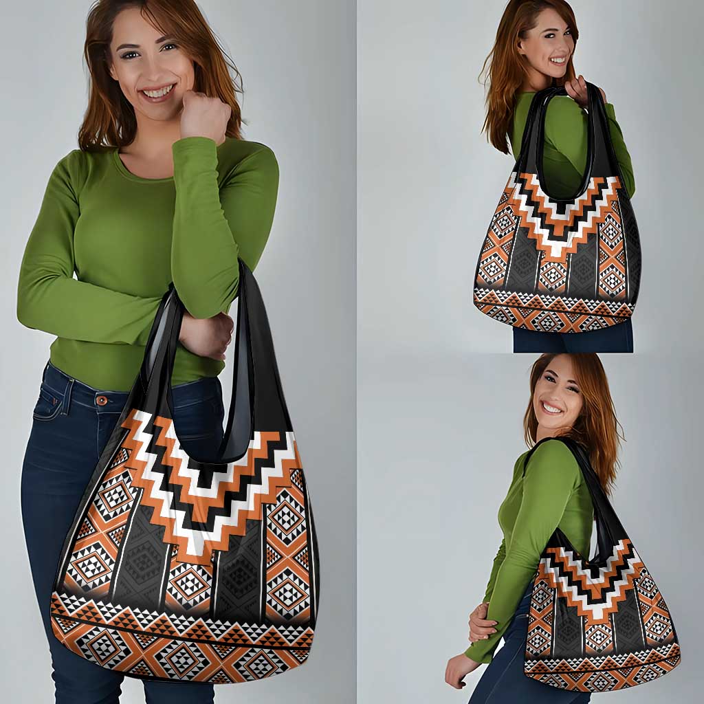 Orange Taniko Pattern Aotearoa Grocery Bag Niho Taniwha Mix Poutama